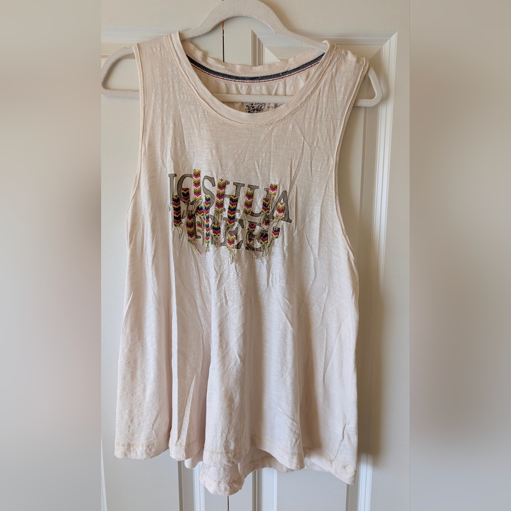 Pilcro Anthropologie Cream Tank Top with Multicolor Embroidery Size Xl